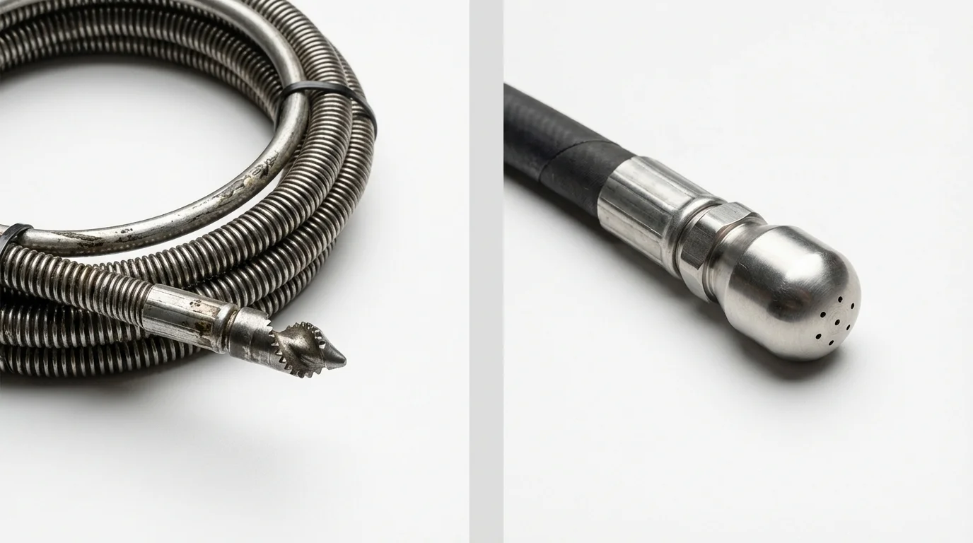 Drain snake cable and hydro jetting nozzle used for drain cleaning in Franklinton, NC