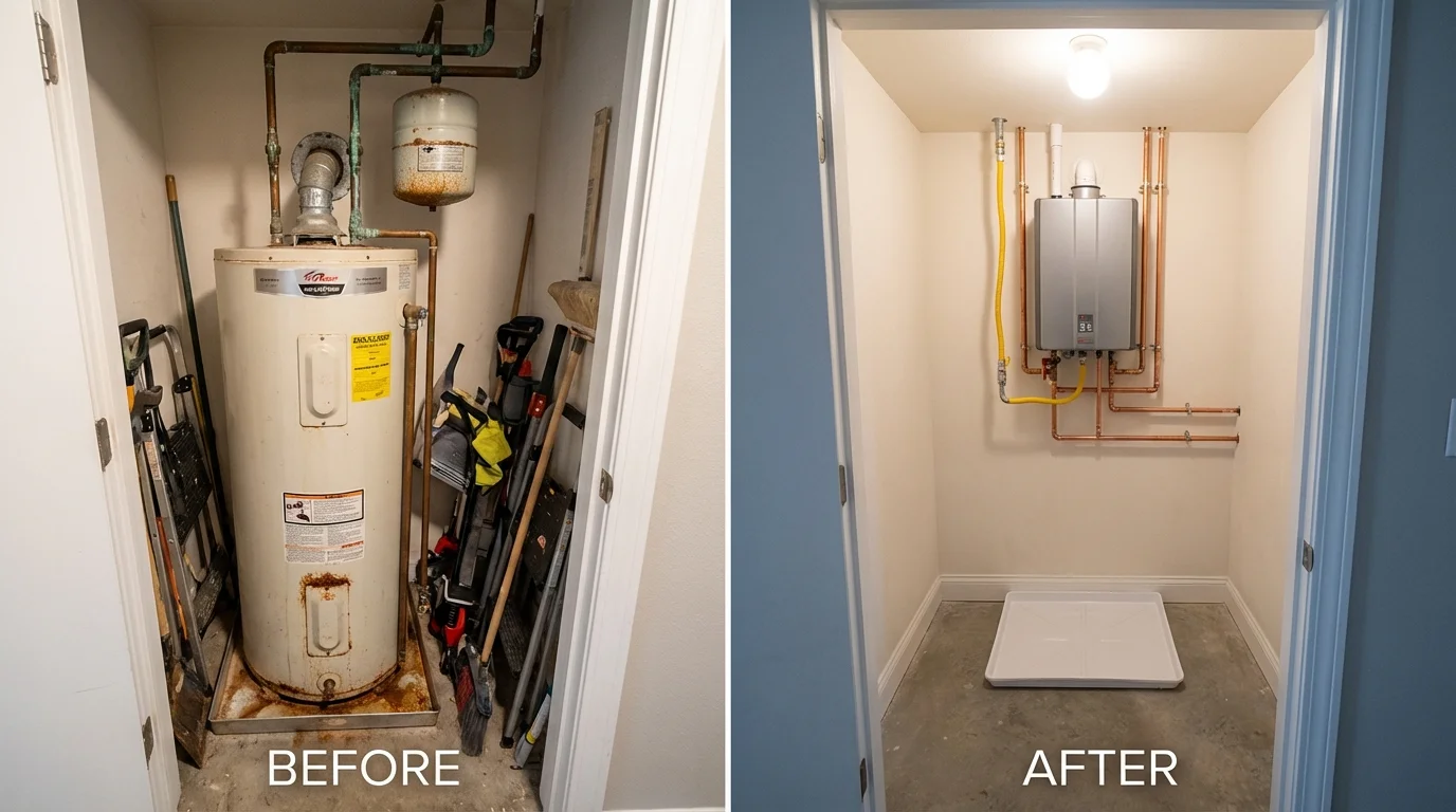 Tank water heater versus wall-mounted tankless unit comparison for Franklinton, NC homeowners