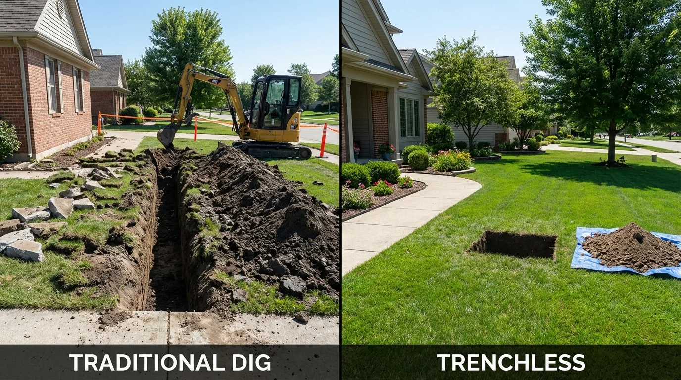 Trenchless sewer repair with minimal yard damage versus traditional excavation in Franklinton, NC